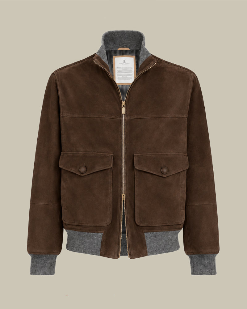 Brown Suede Bomber Jacket with Thermore® Padding