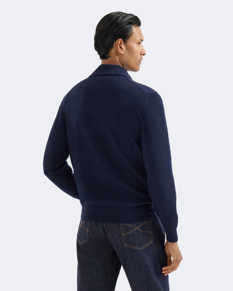 Navy Blue Cashmere Knit Polo Shirt