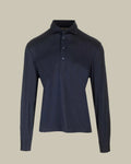 Navy Blue Silk & Cotton Lightweight Jersey Long Sleeve Polo