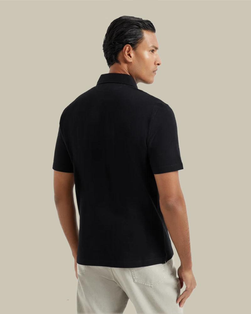 Black Cotton Pique Polo Shirt