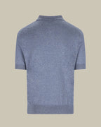 Melange Blue Linen & Silk Blend Knit Polo