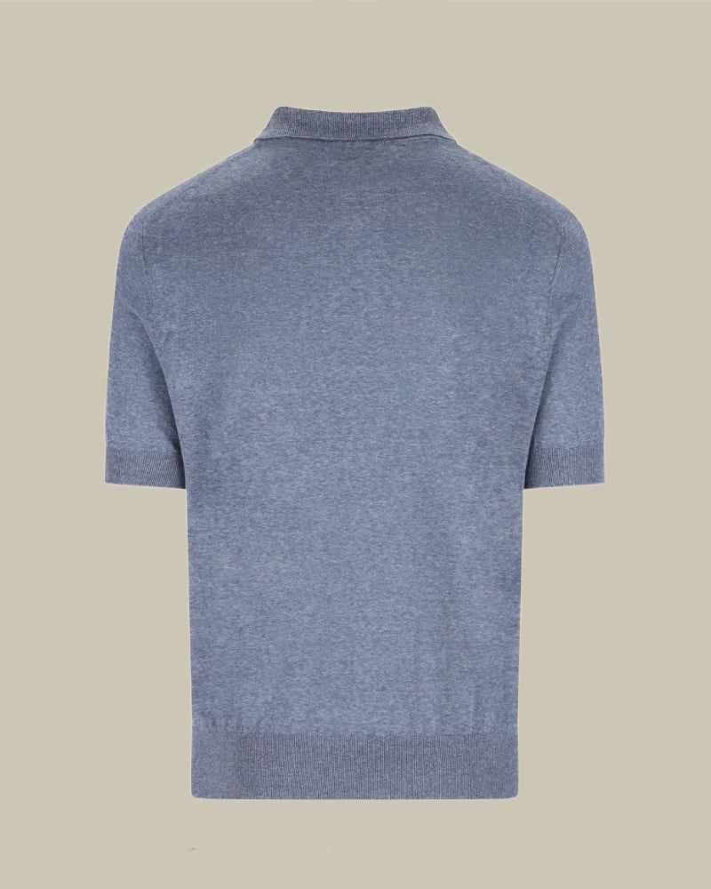 Melange Blue Linen & Silk Blend Knit Polo