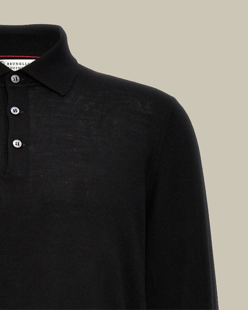 Black Wool & Cashmere Knitted Polo