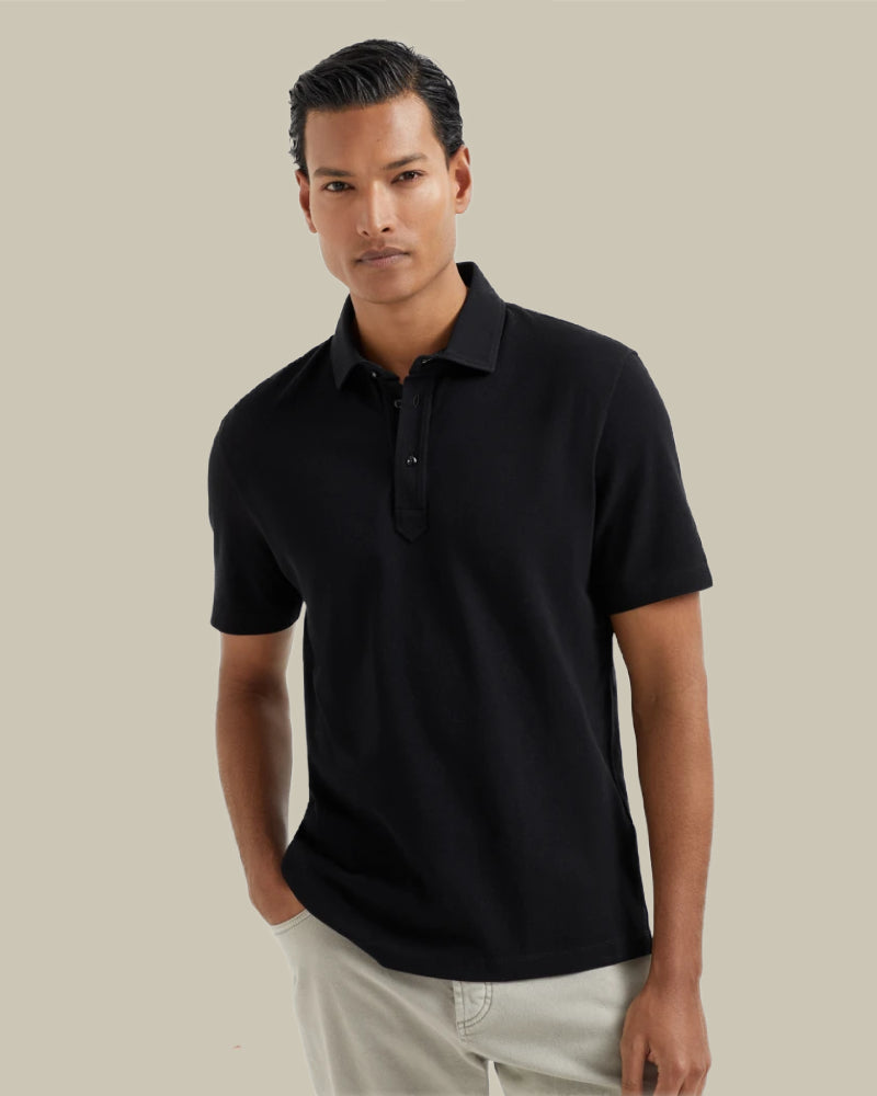 Black Cotton Pique Polo Shirt