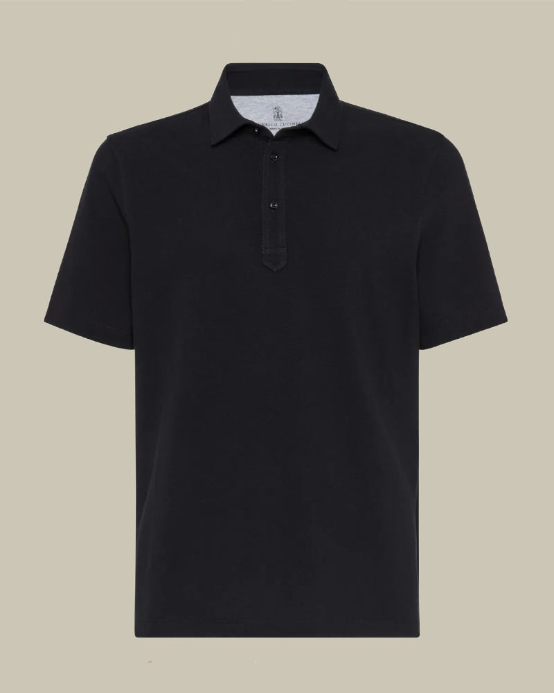 Black Cotton Pique Polo Shirt