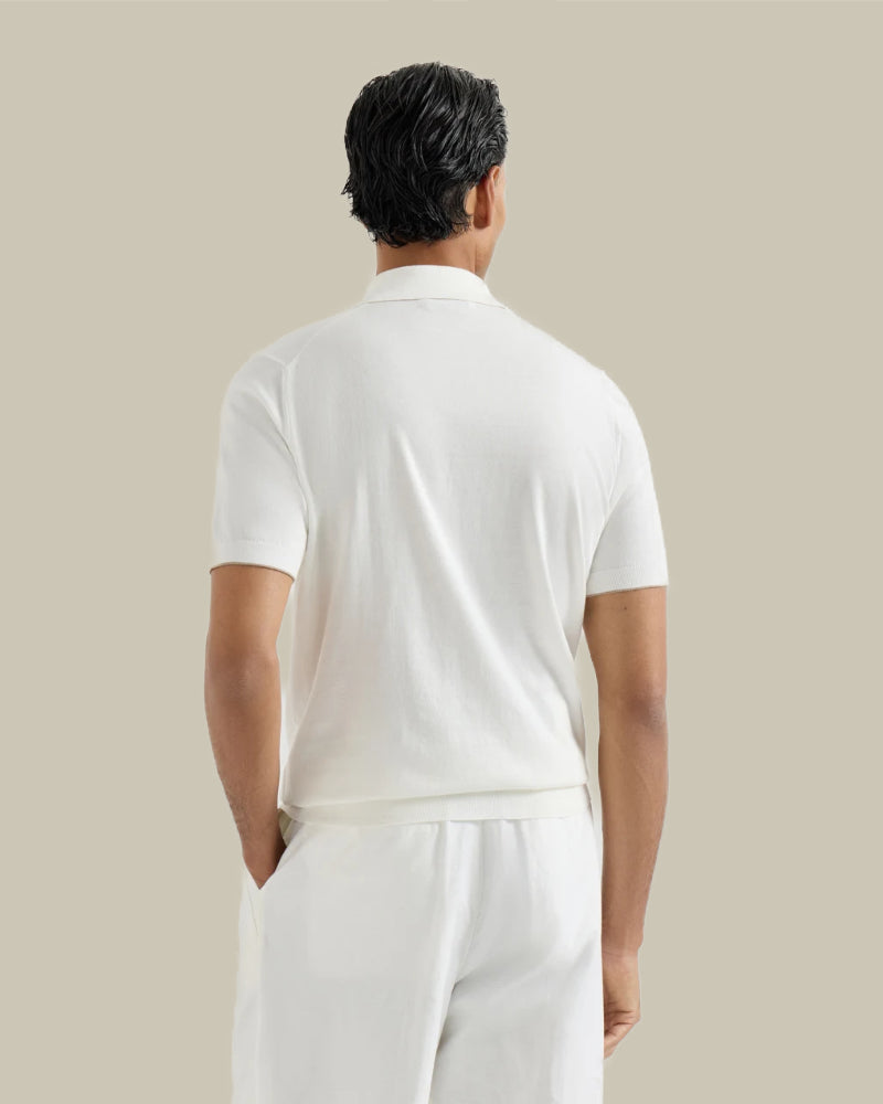 Ivory Cotton Logo Embroidered Polo Shirt