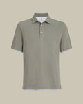 Khaki Cotton Piqué Shirt Style Collar Polo With Faux Layering