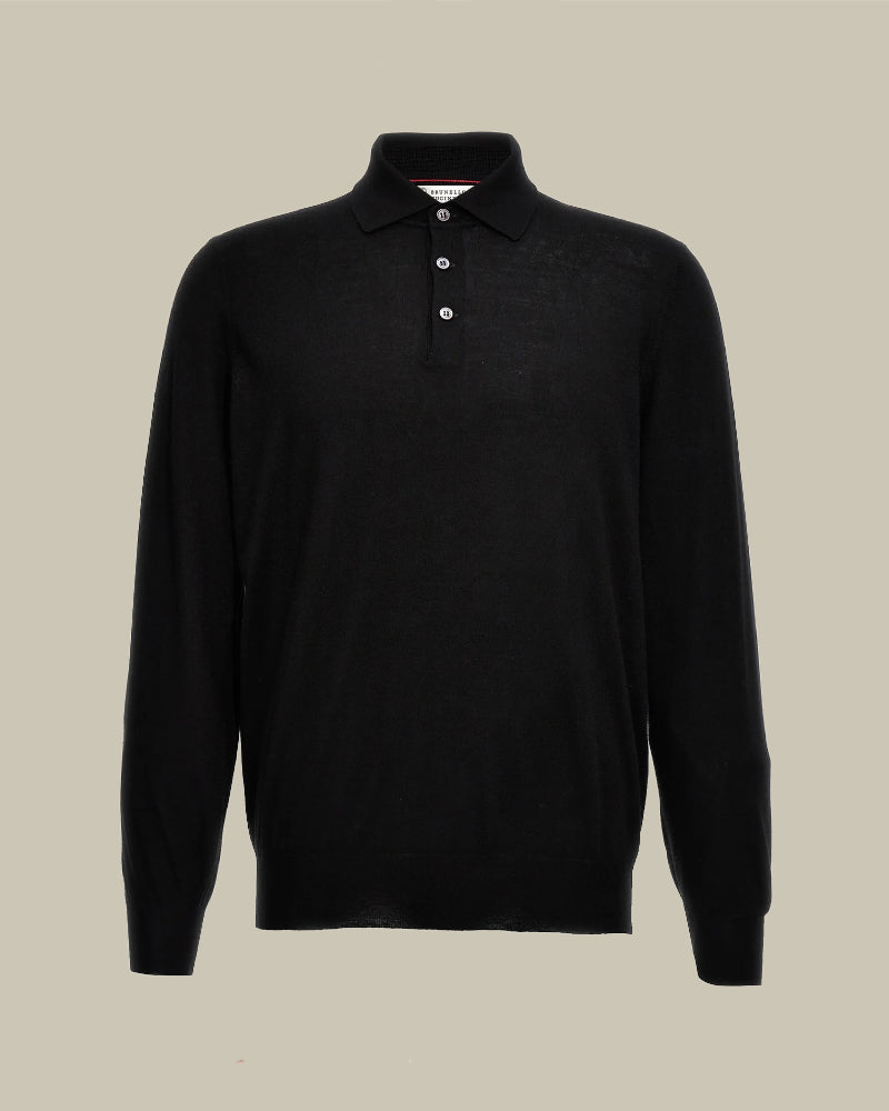 Black Wool & Cashmere Knitted Polo