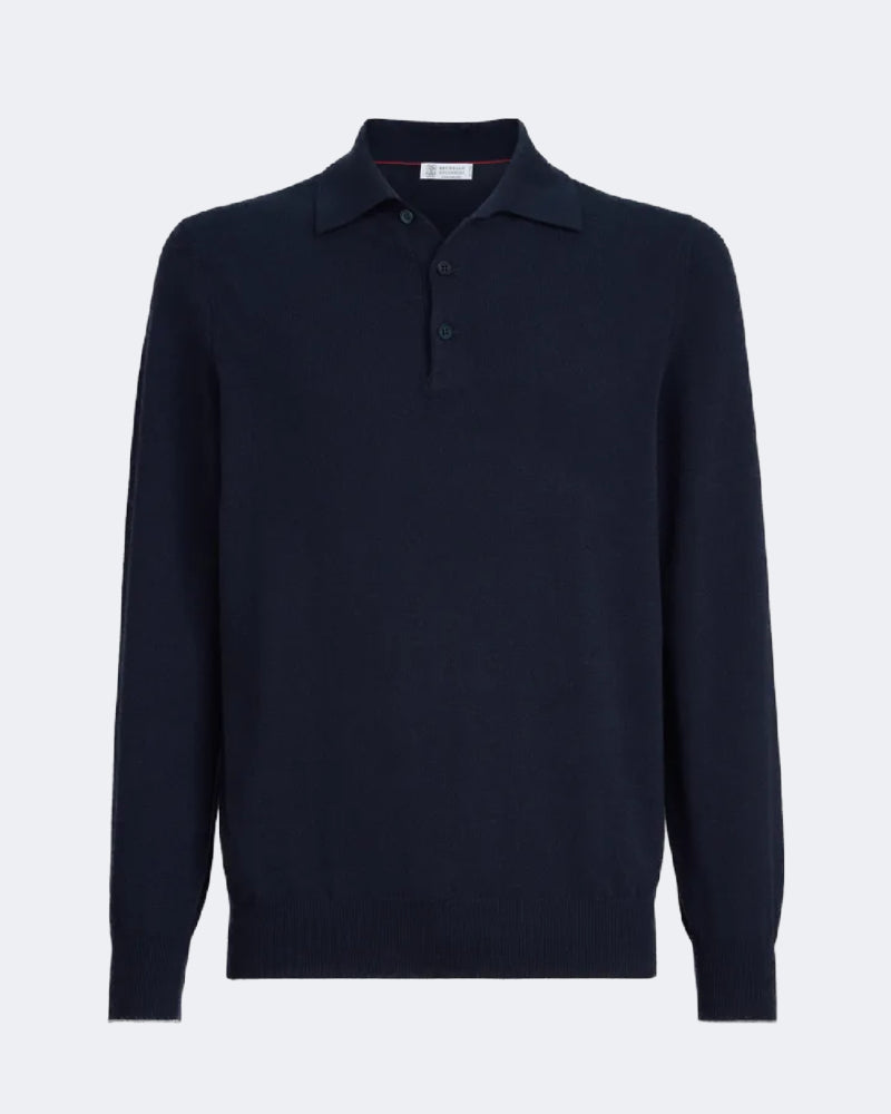 Navy Blue Cashmere Knit Polo Shirt