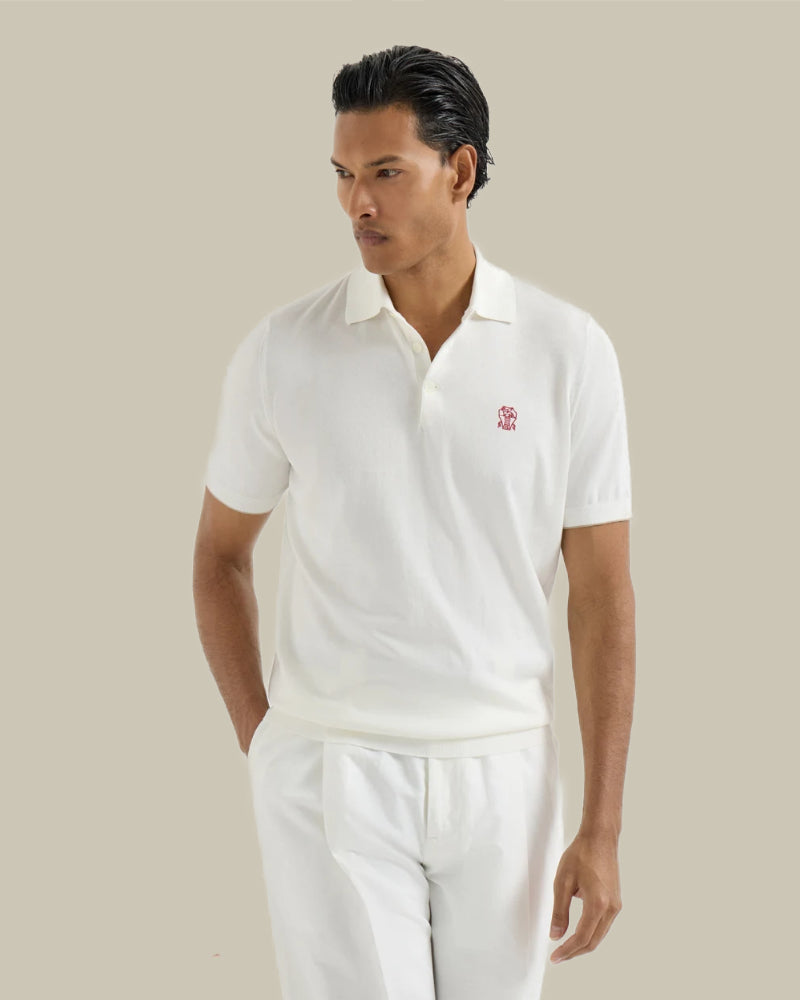 Ivory Cotton Logo Embroidered Polo Shirt