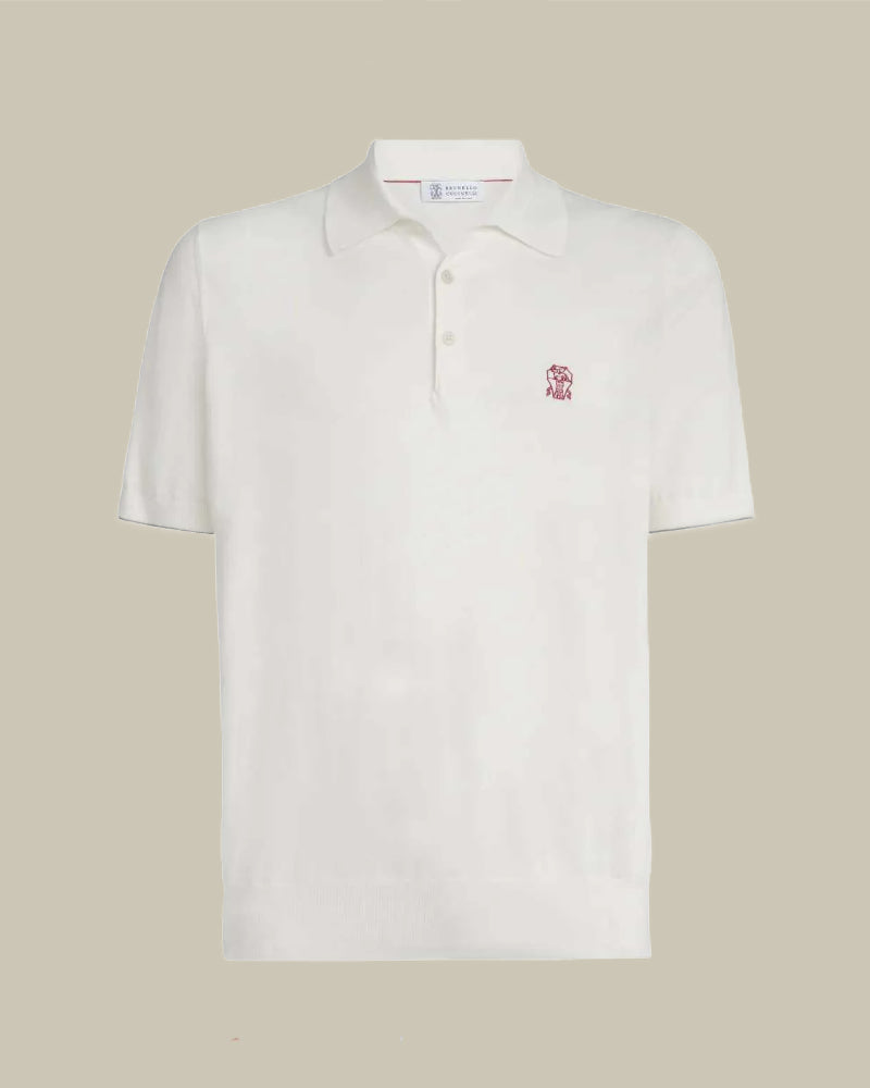 Ivory Cotton Logo Embroidered Polo Shirt