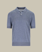Melange Blue Linen & Silk Blend Knit Polo