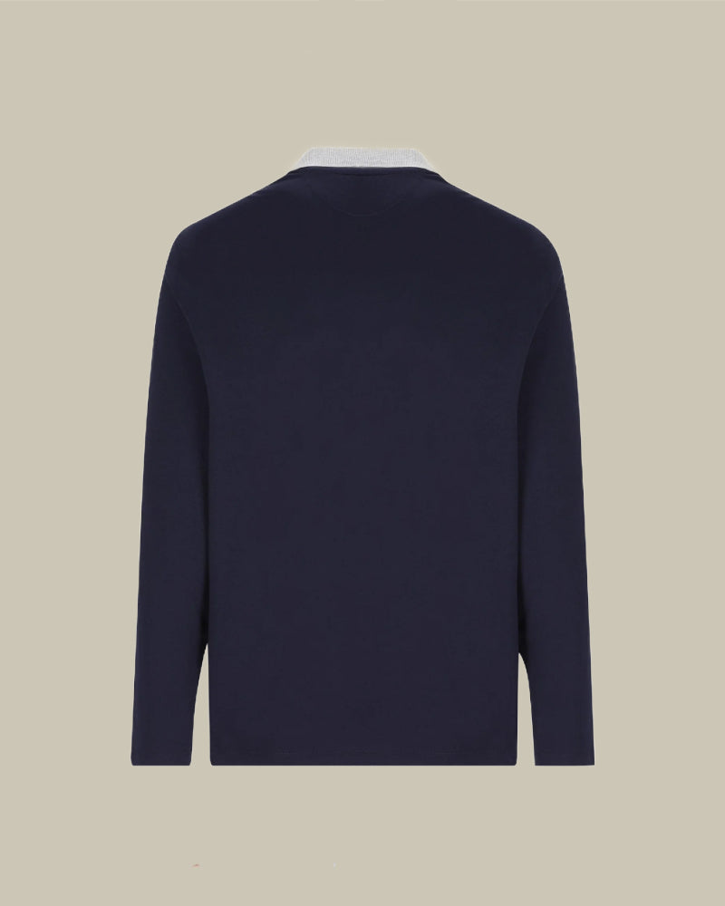 Navy Long Sleeve Logo Jersey Polo