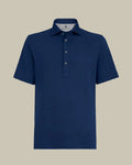 Marine Blue Virgin Wool, Silk & Cotton Piqué Polo Shirt