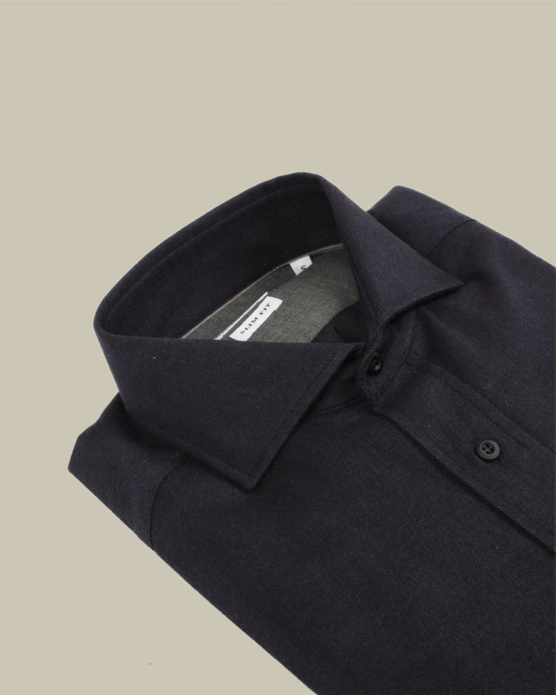 Navy Herringbone Brushed Cotton Flannel Shirt