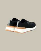 Black Cotton Knit and Semi Polished Calfskin Runners