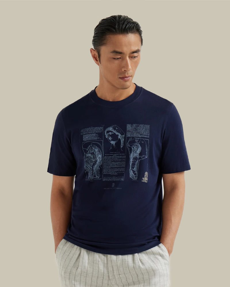 Navy Graphic Printed Crewneck T-Shirt