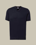 Navy Cotton V Neck Knit T Shirt