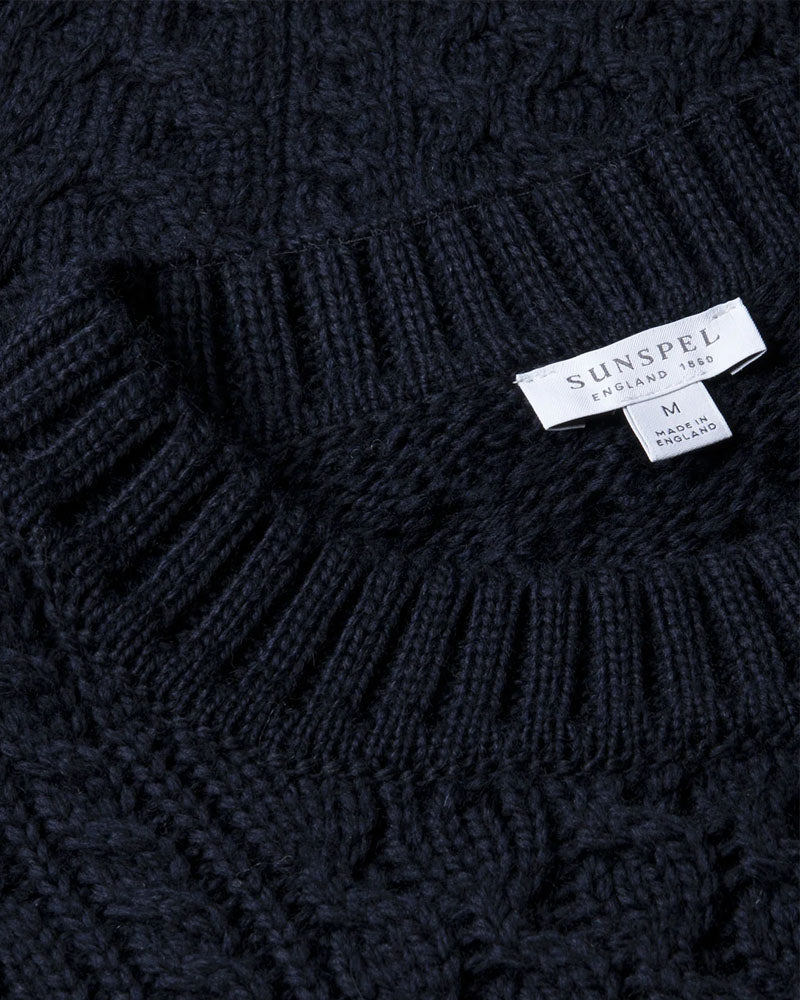Navy Heavy Merino Cable Knit Jumper