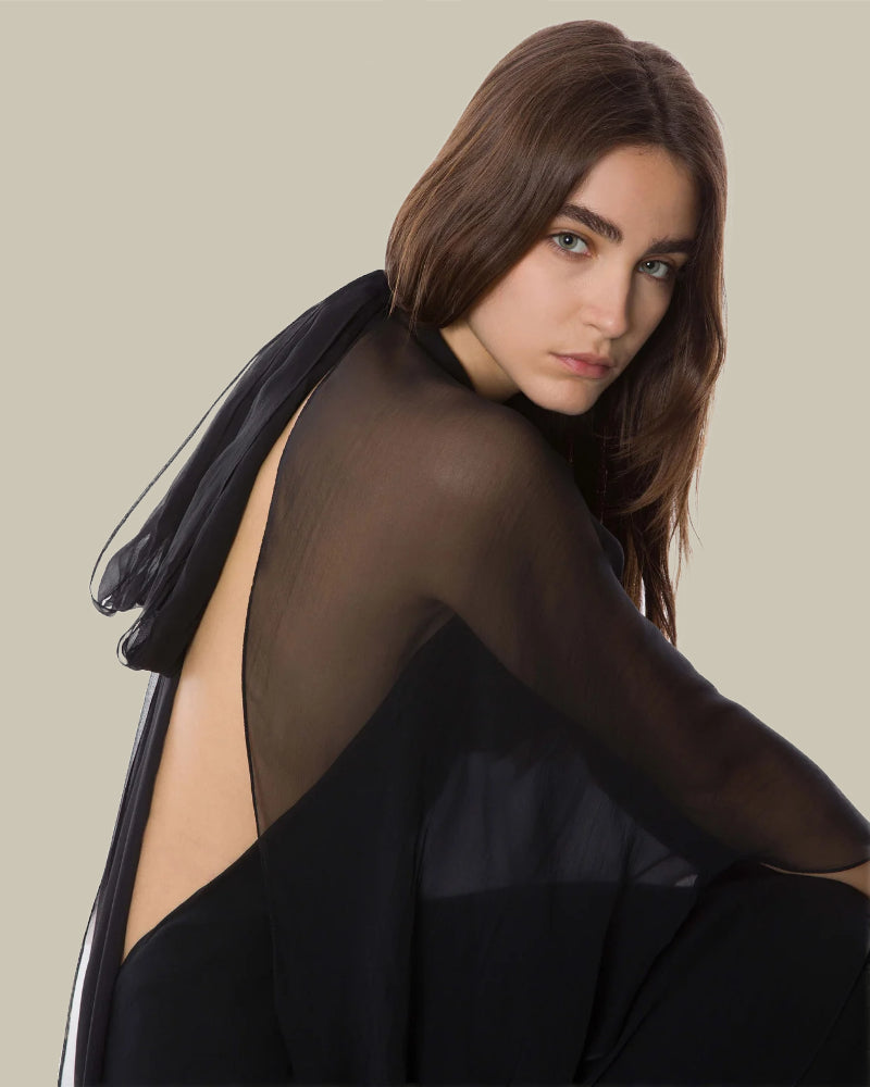 Black Sheer Stretch Cady Dress
