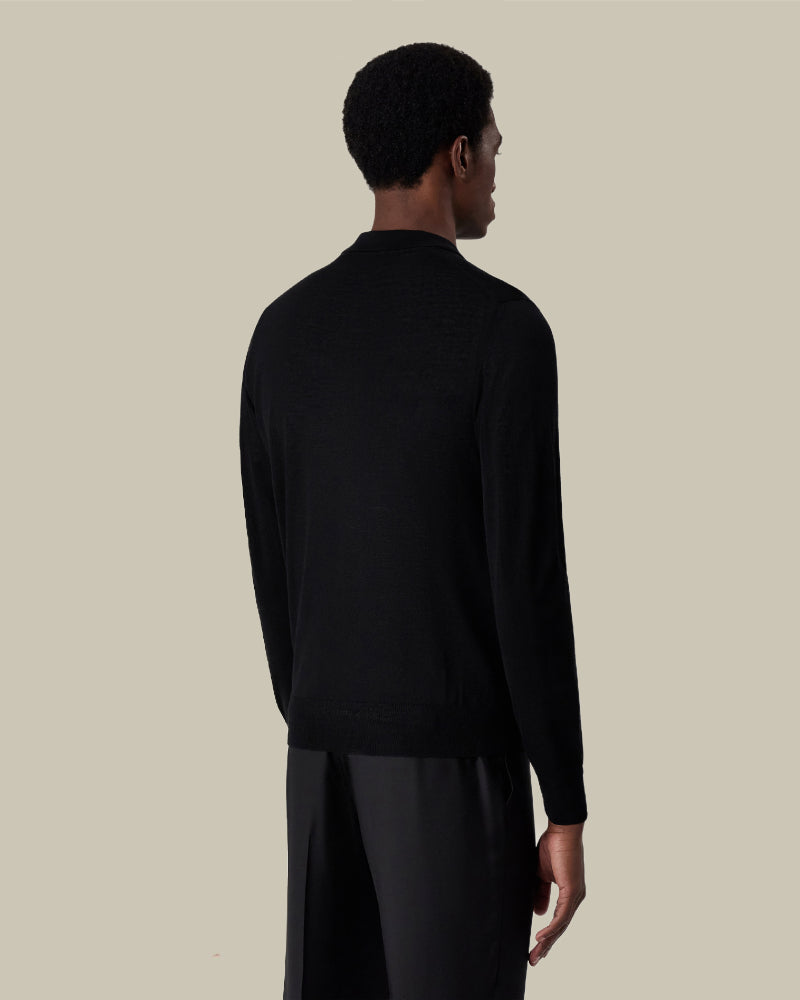 Black Merino Wool Knitted Polo