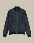 Navy Suede Funnel Neck Blouson