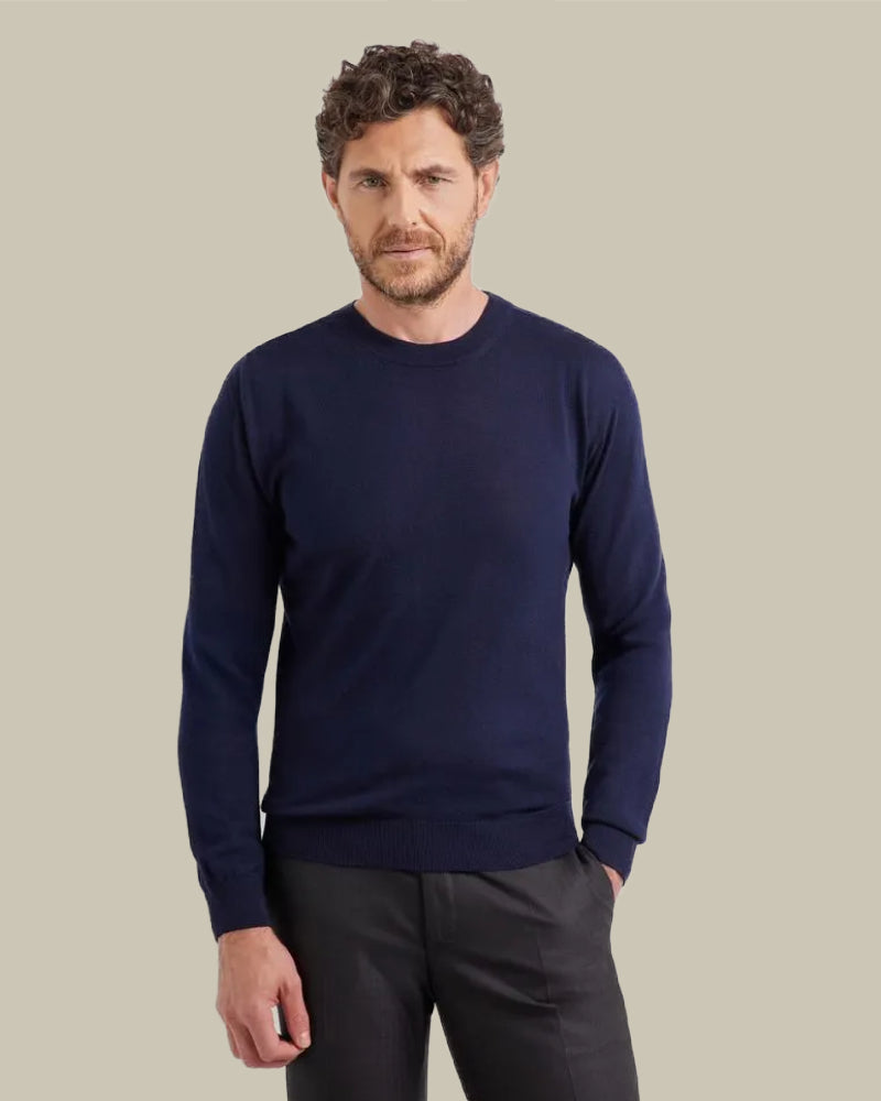 Nuvola Extra Fine Merino Navy Crew Neck