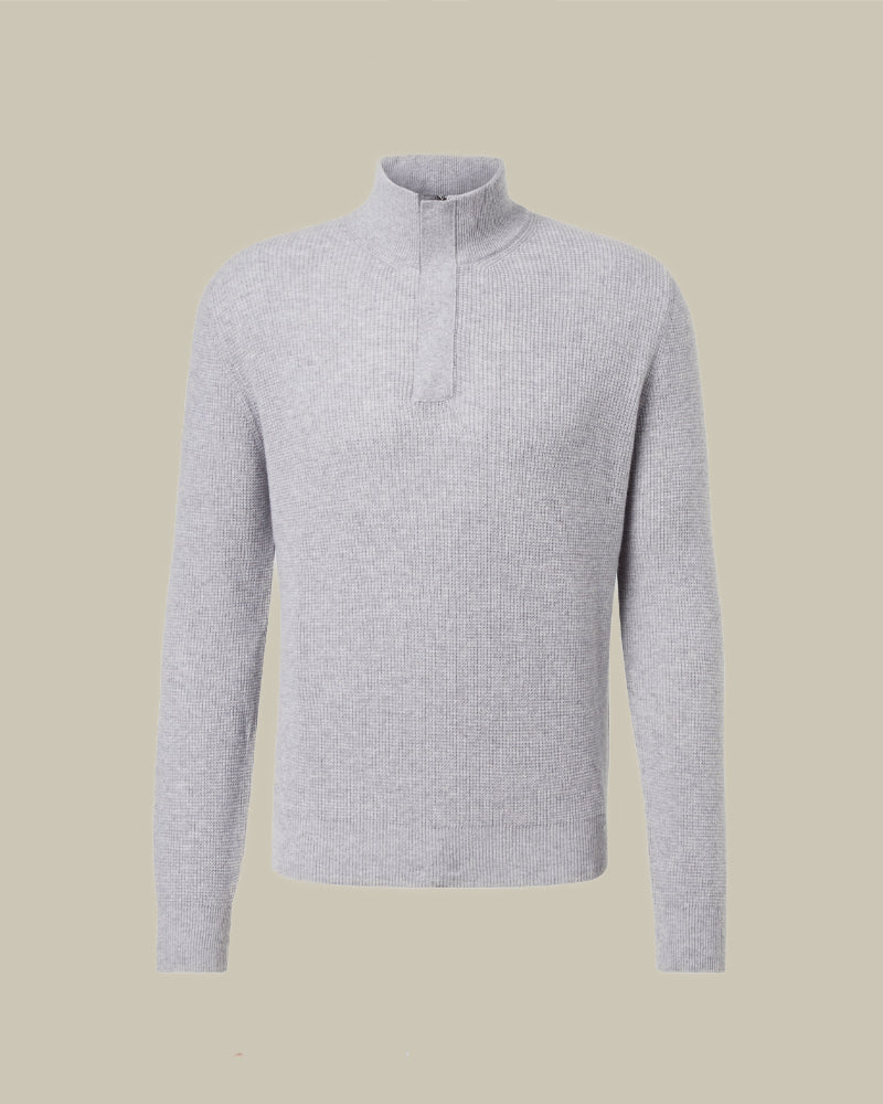 Grey Waffle Weave Half Zip With Alcantara Trim