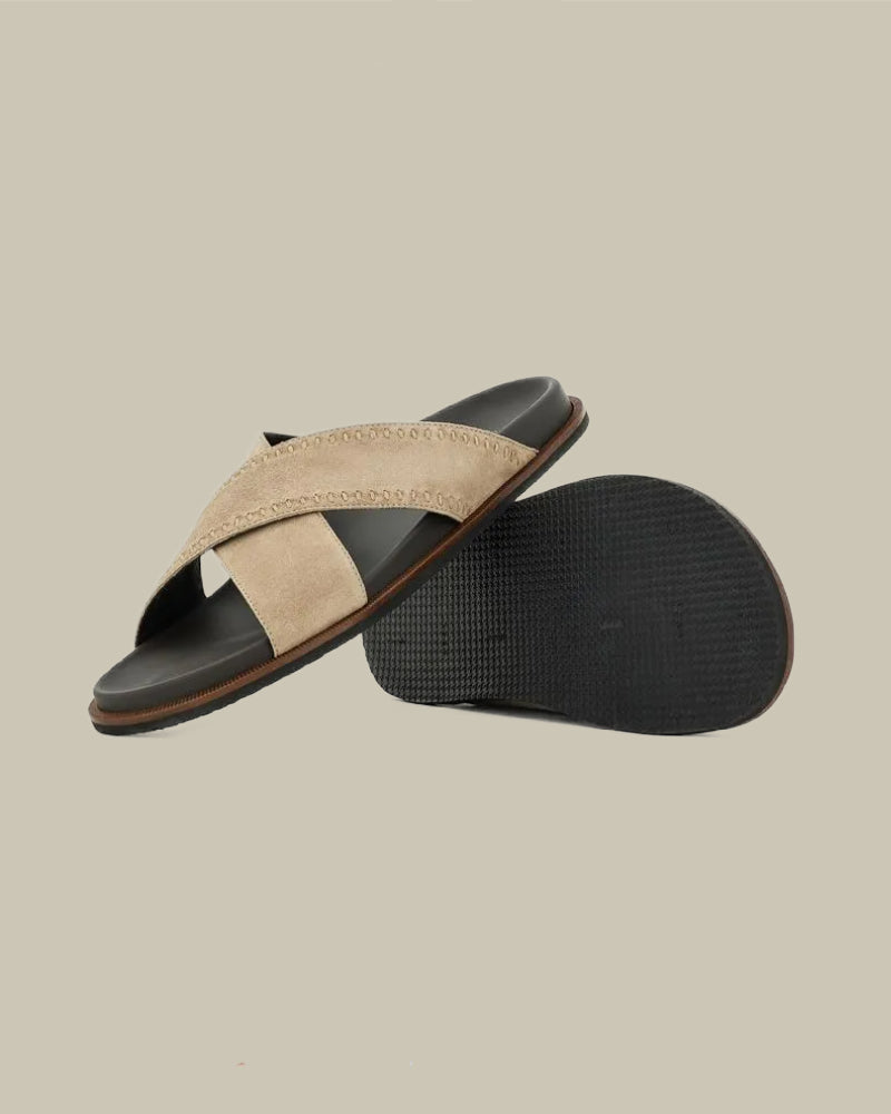 Beige Suede Wrap Over Sandal