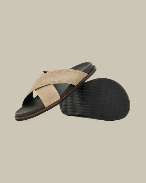 Beige Suede Wrap Over Sandal