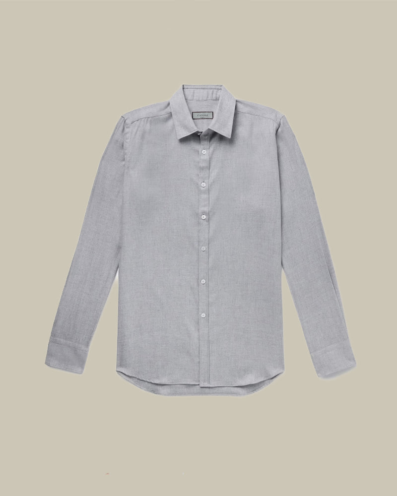 Grey Brushed Cotton Herringbone Shirt