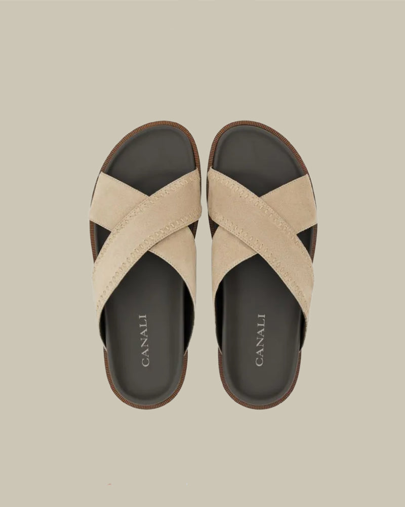 Beige Suede Wrap Over Sandal