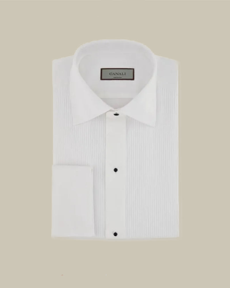 White Pleated Bib Tuxedo Shirt