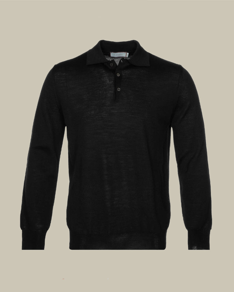 Black Nuvola Extra Fine Merino Knitted Polo