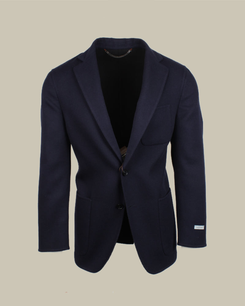 Double Bond Navy Wool Cashmere Patch Blazer