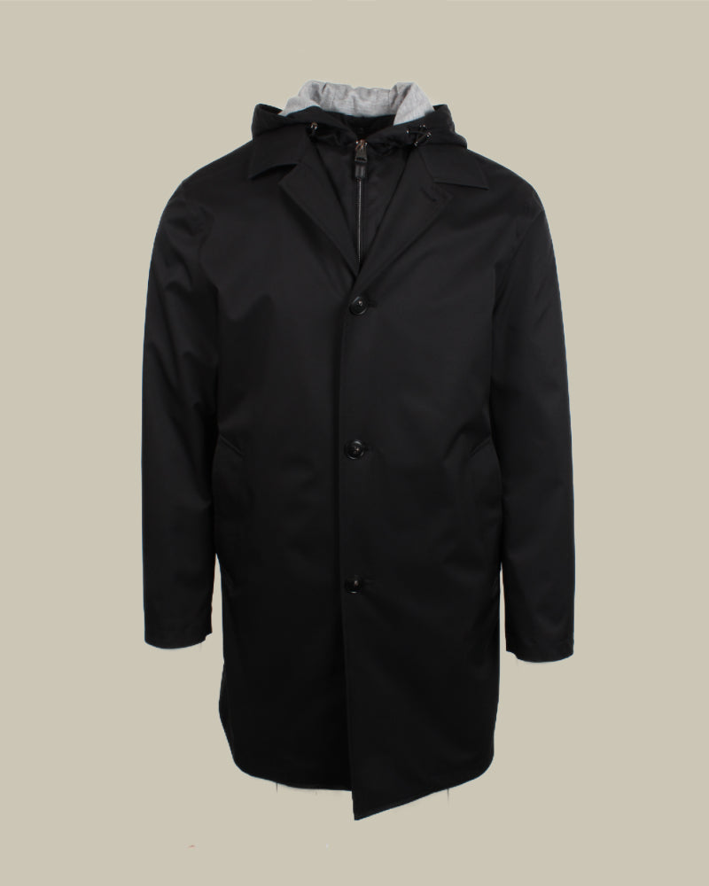 Black Raincoat With Detach Hood