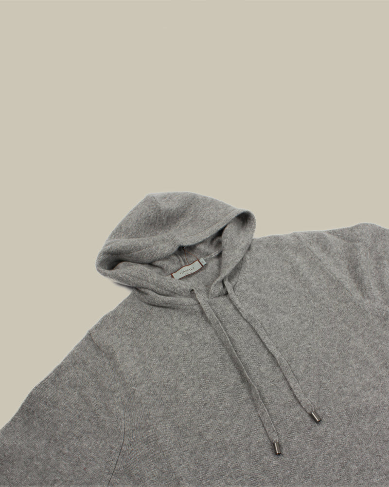 Cashmere Blend Cable Knit Hoodie Grey