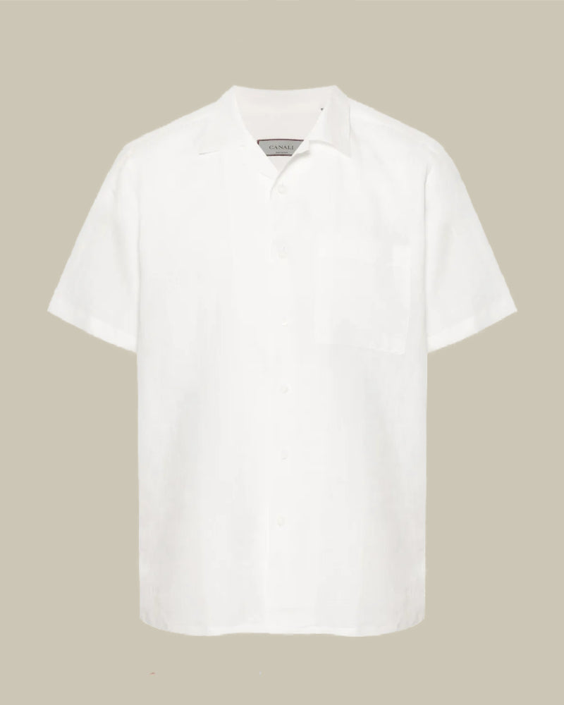 Camp Collar Short Sleeve Linen Shirt White
