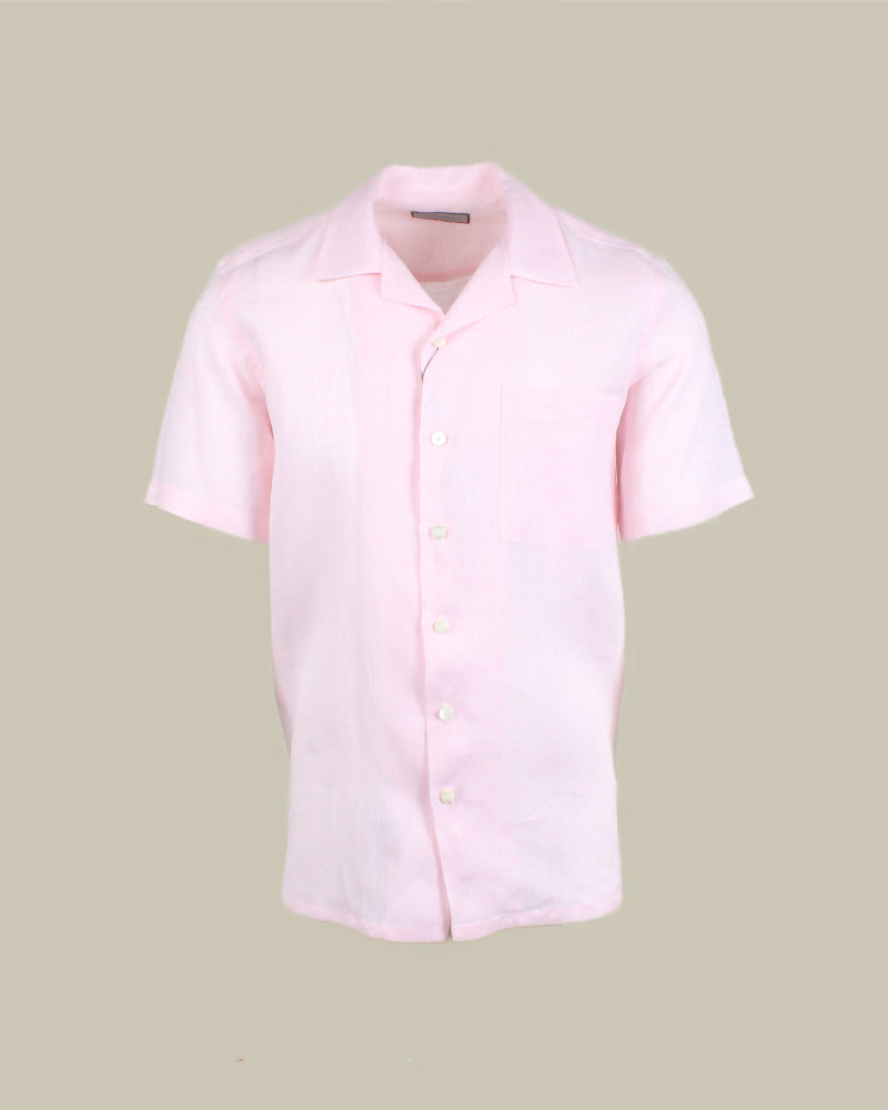 Camp Collar Short Sleeve Linen Shirt Pink