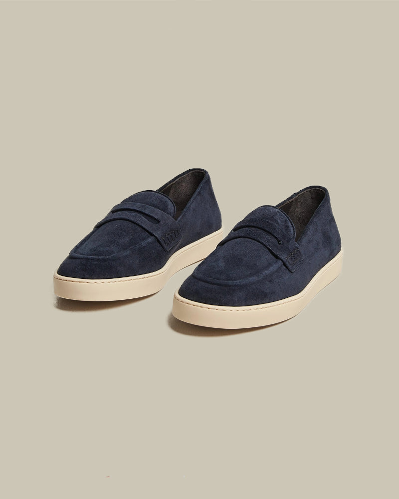 Navy Suede Penny Loafer