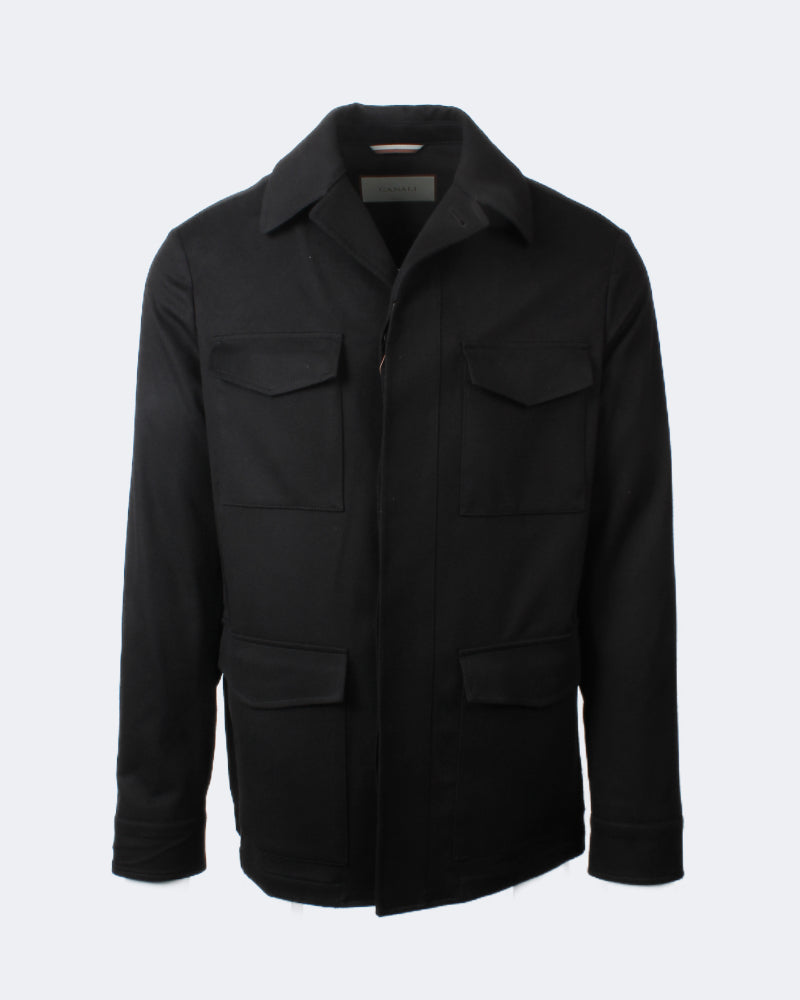 Black Super 170s Wool & Cashmere Blend Field Jacket