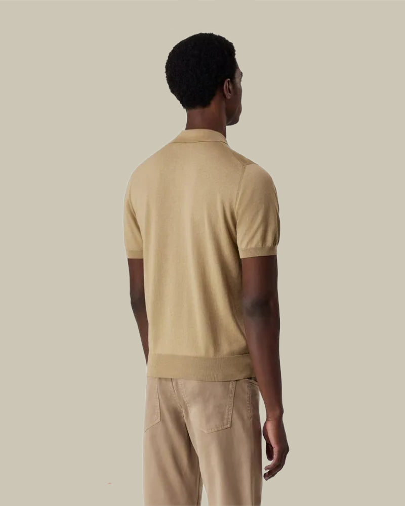 Beige Cotton Skipper Collar Polo