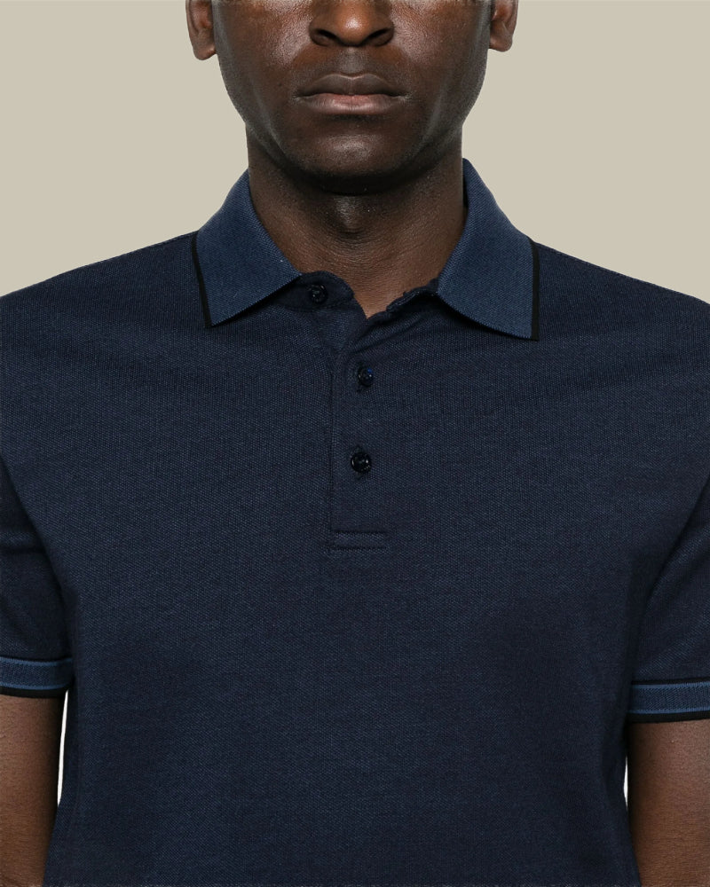 Navy Blue Cotton Jacquard Polo Shirt