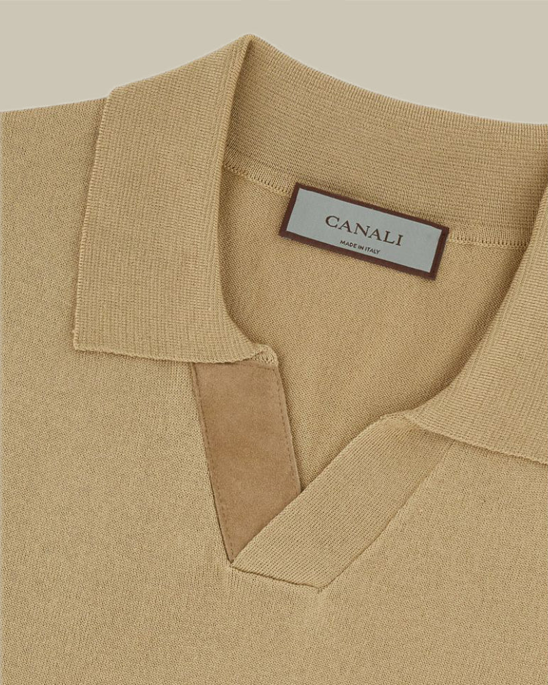 Beige Cotton Skipper Collar Polo