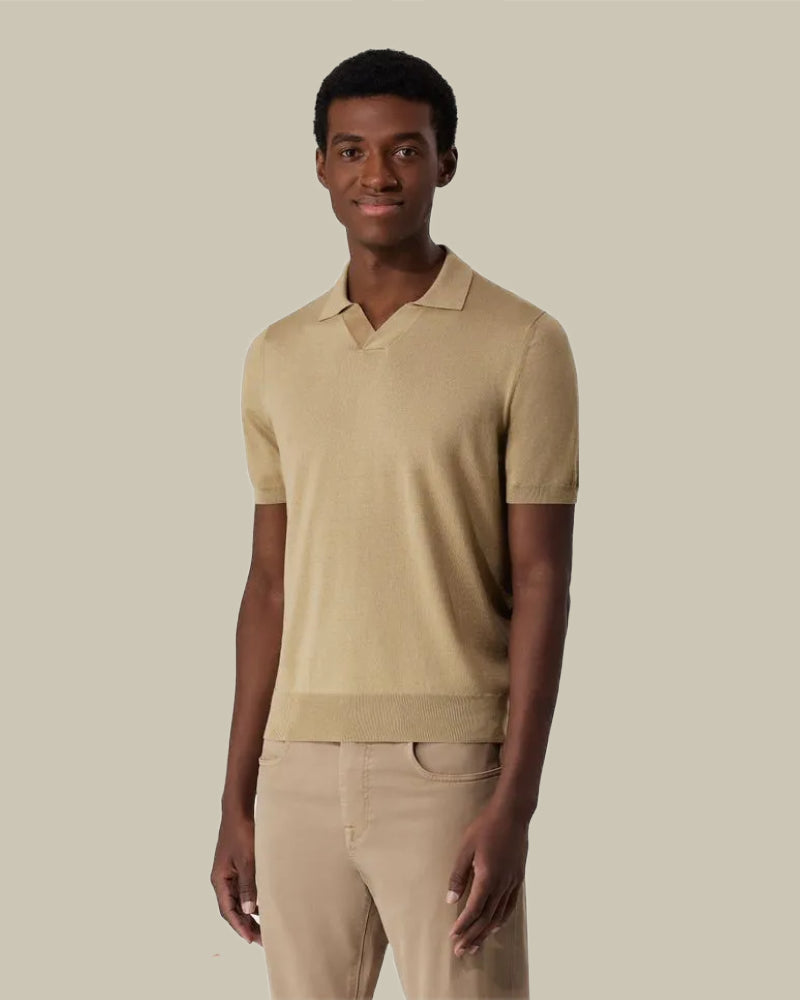 Beige Cotton Skipper Collar Polo