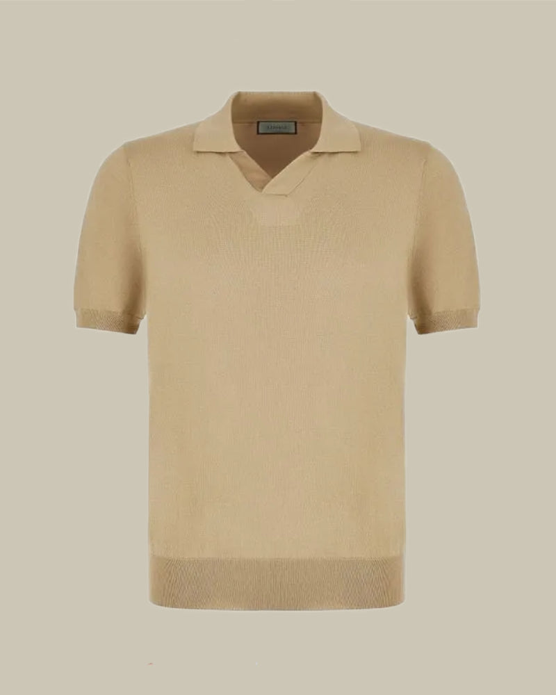 Beige Cotton Skipper Collar Polo