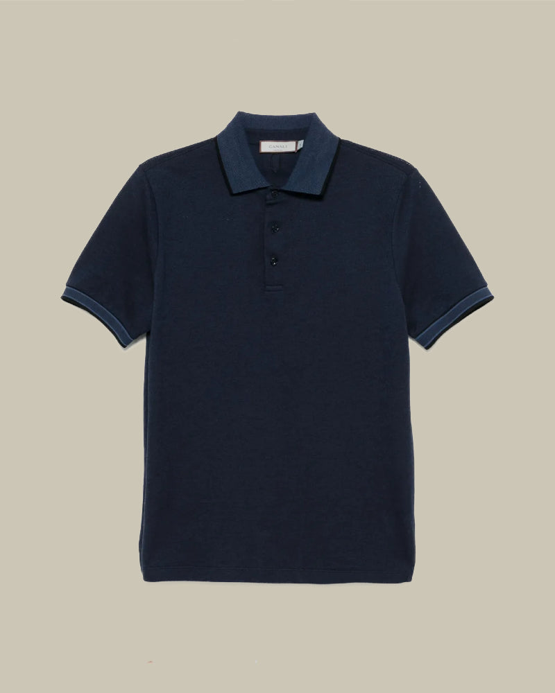 Navy Blue Cotton Jacquard Polo Shirt