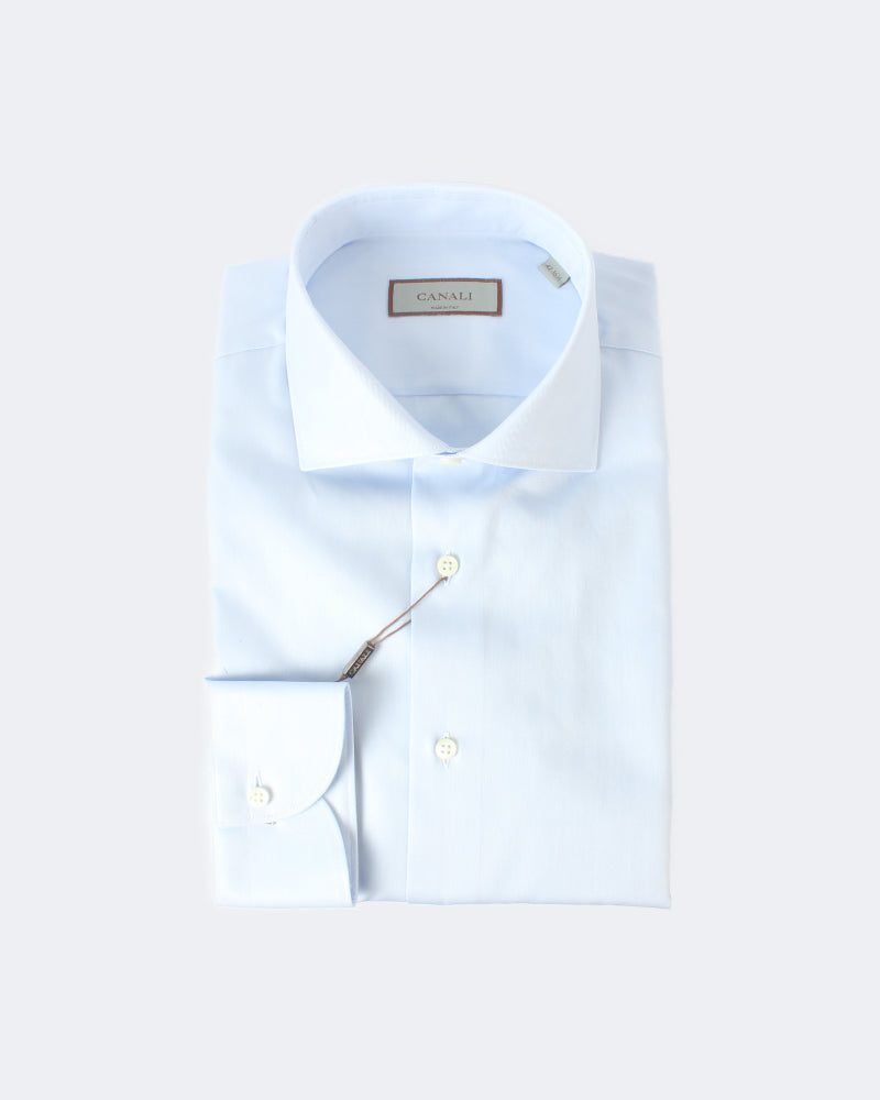 Blue Twill Cotton Spread Collar Shirt