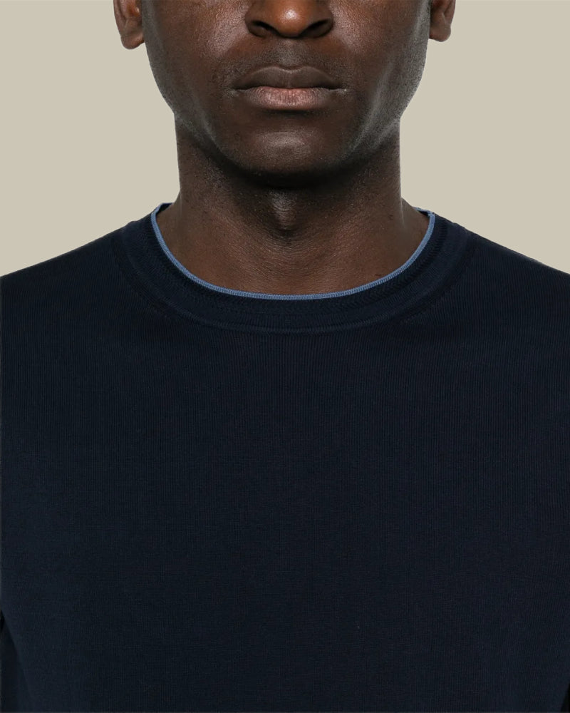 Navy Tipping Collar Cotton & Lyocell T Shirt