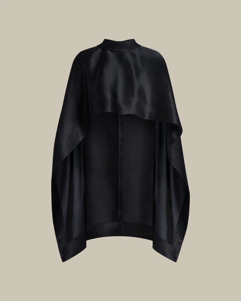 Black Silk Chiffon Cape Style Top